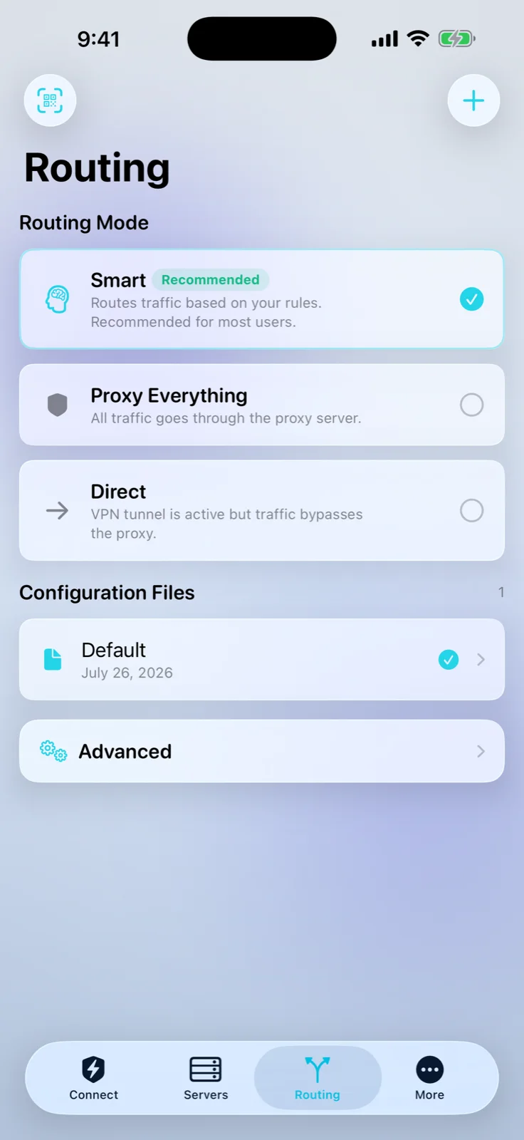 Routing rules screen