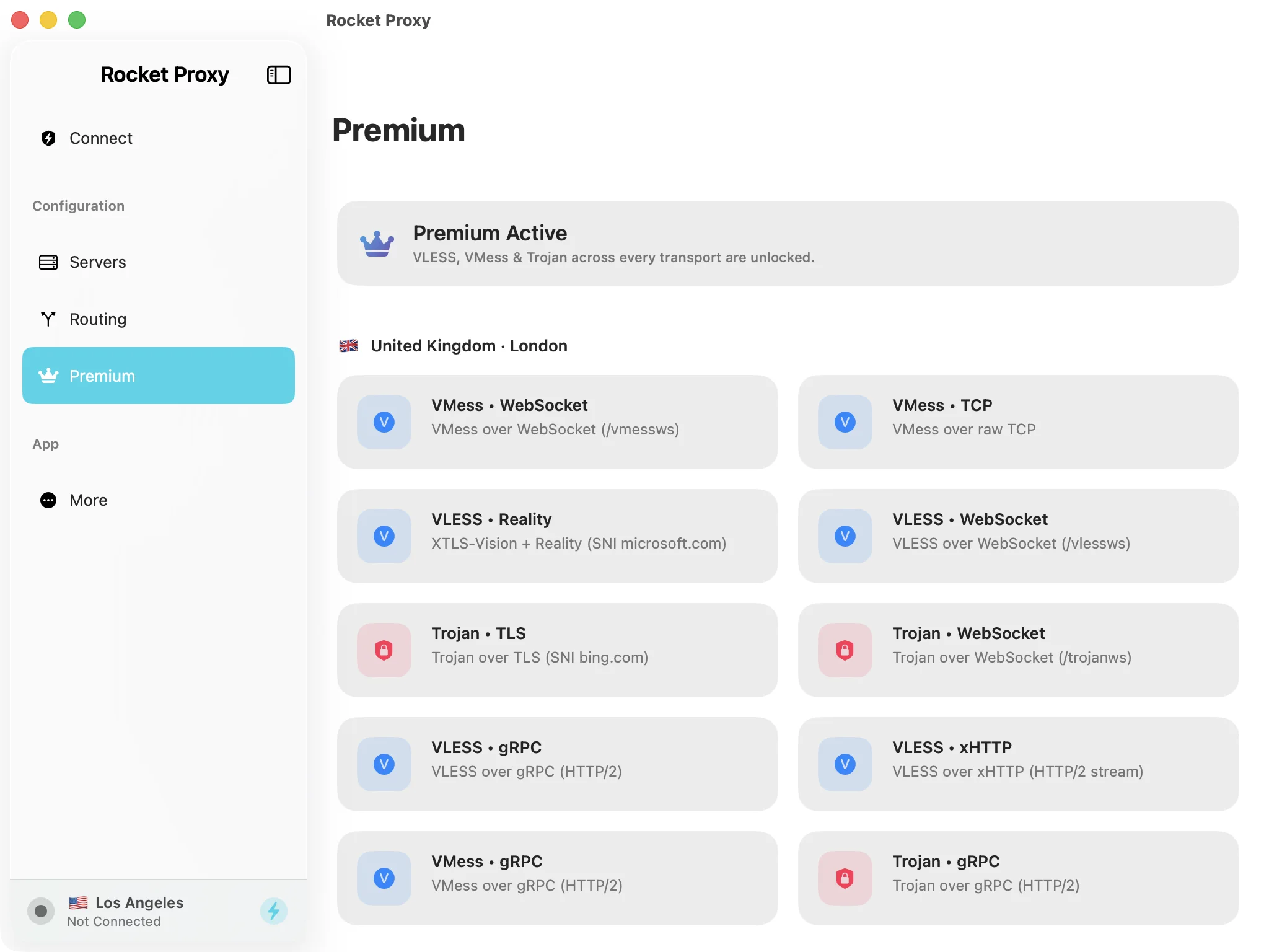 Rocket Proxy for Mac Premium screen