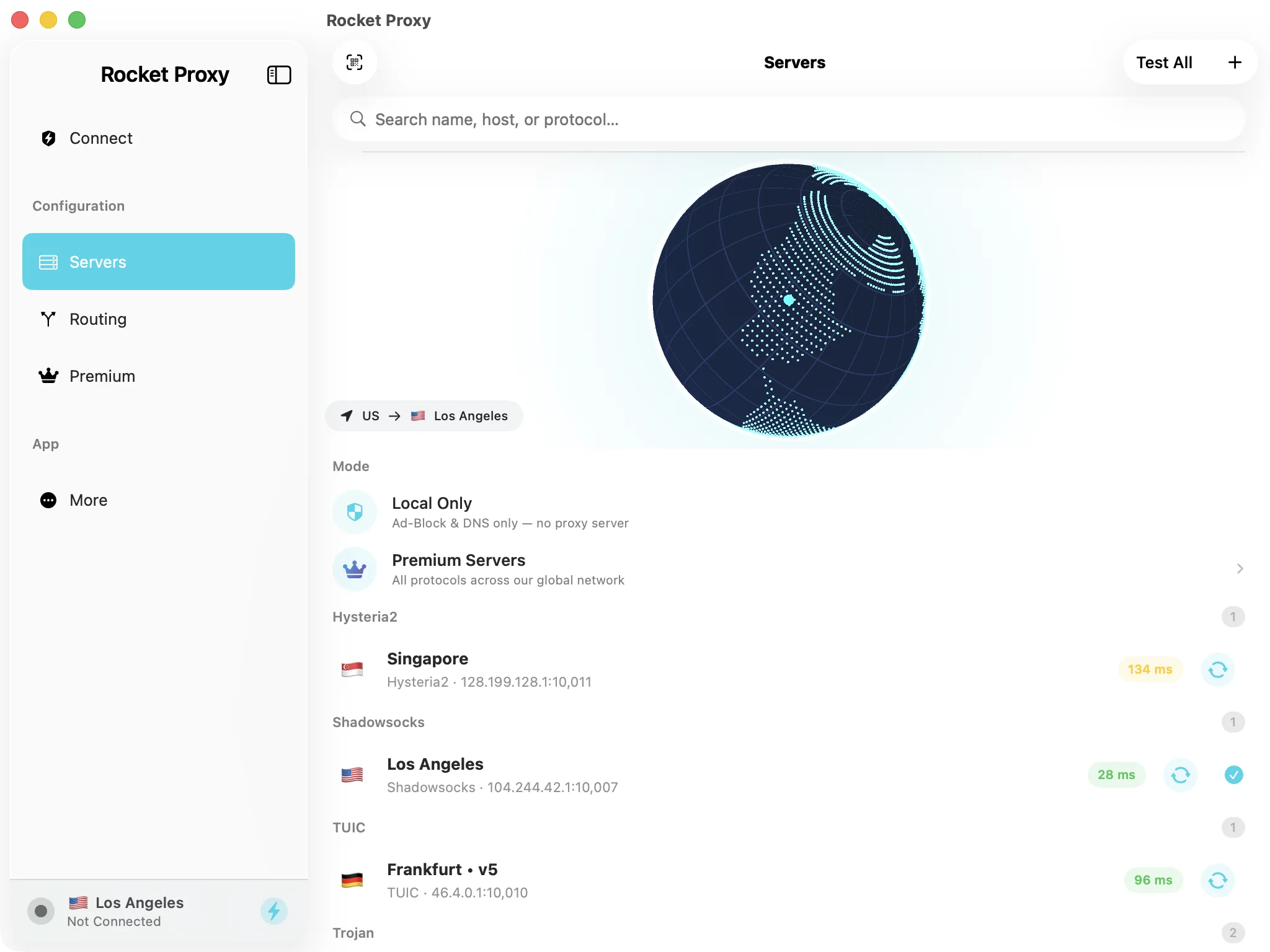 Rocket Proxy for Mac Servers screen
