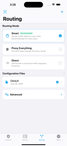 Routing screen