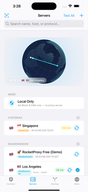 Servers screen